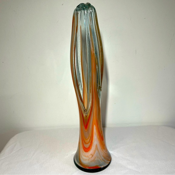 Arklahoma Co Art Glass Vase (Sooner Ozark) White Orange Swirl. Vintage - Picture 1 of 10
